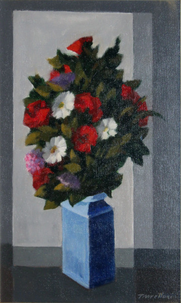Romolo Trivelloni, Natura morta con vaso di fiori, olio su tela, cm 30x50, entro cornice firmato Trivelloni.