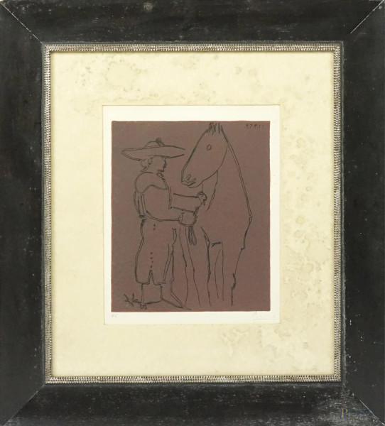 Pablo Picasso - Uomo con cavallo, es. H.C., cm 31.5x24.5, entro cornice.