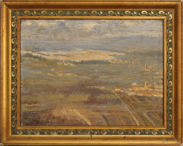 Paesaggio,  olio su tela, cm. 30,5x40,5, entro cornice.