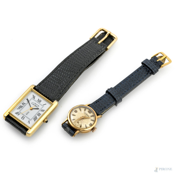 Lotto composto da due orologi da donna, lunghezza massima  cm 21,( segni di usura, difetti da revisionare)