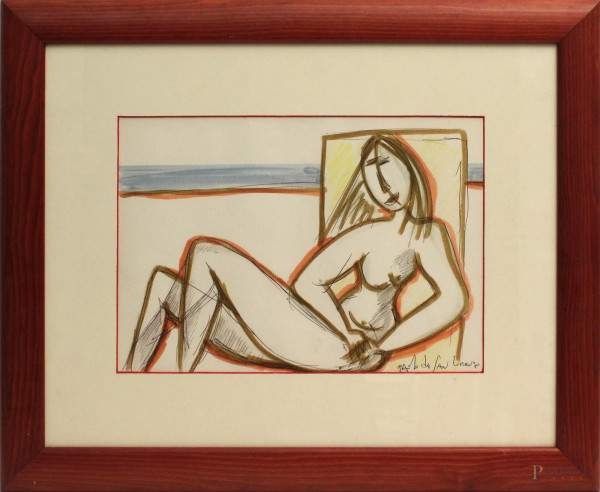 Paolo Da San Lorenzo - Nudo di donna, tecnica mista su carta, cm. 32x22, entro cornice.