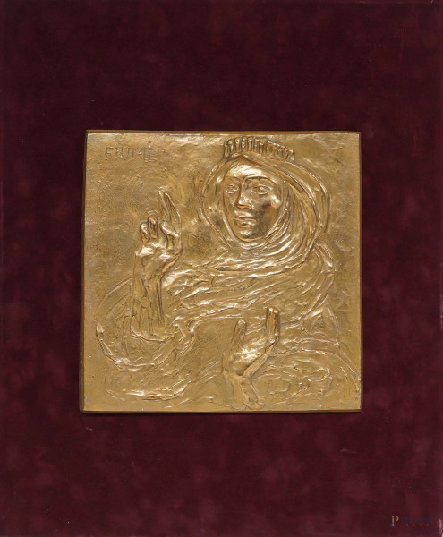 Salvatore Fiume (Comiso, 1915 – Milano, 1997), bassorilievo in bronzo dorato, esemplare 674/750, cm 30x30