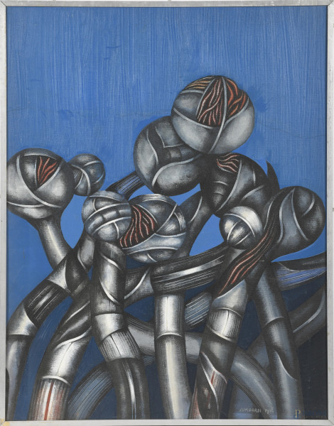 Ivo Lombardi, Fiori chiusi, acrilico su tela, cm 70x55, firmato e datato "1974" in basso a destra, entro cornice