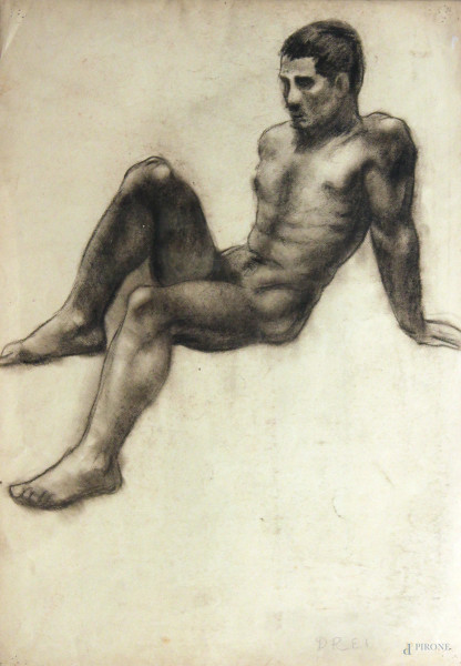 Nudo virile, nudo di donna, disegno su carta, cm 40x60 entro cornice firmato Drei.