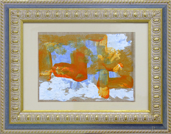 Amber Quill (XXI sec.) Composizione astratta, 2018, tecnica mista su tela, cm 19x26, siglato A.Q., timbro dell’Atelier al retro, con autentica