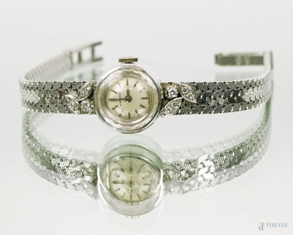 Longines, orologio da donna in oro bianco 18 kt con brillantini, gr. 24,9