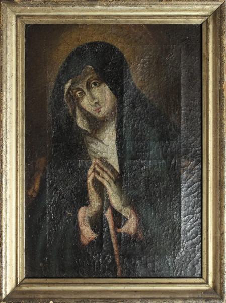 Madonna, dipinto ad olio su tela, XVII sec., cm 34 x 48, entro cornice.