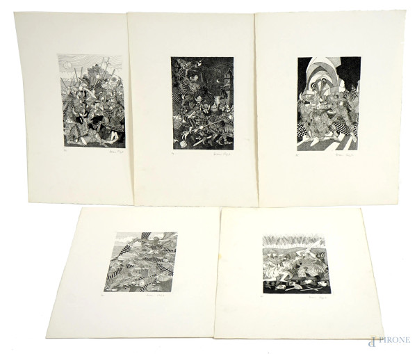Tonino Caputo - Lotto di 5 litografie a soggetti diversi, cm 50x35