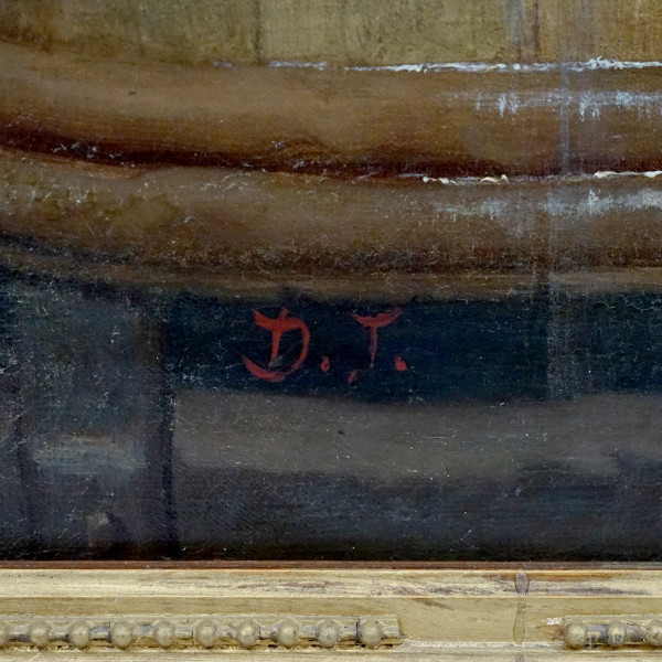 Fanciulla con lettera, sec. XIX, olio su tela, cm 100x81, siglato, entro cornice. (Difetti)