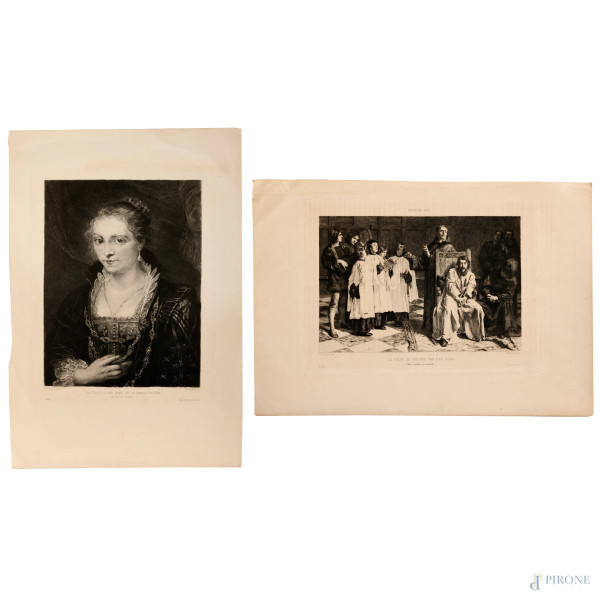 Lotto di due acqueforti da "L'Art", 1860 circa,  foglio cm 43x29,5, (segni di usura, tracce di umidità)