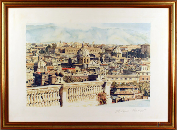 Scorcio di Roma, stampa colorata, cm. 50x70,entro cornice.