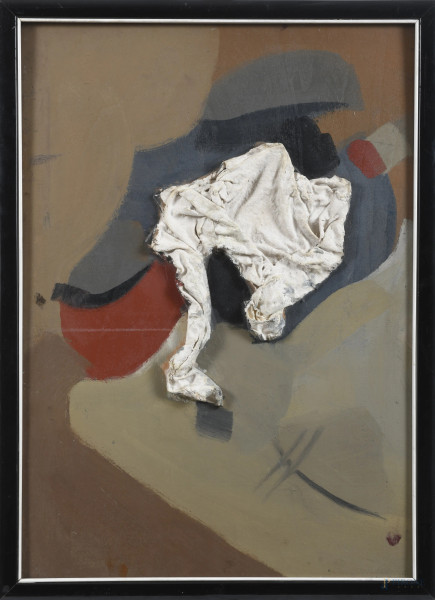 Edoardo Krumm (1916-1993), Materia, tecnica mista su tavola, cm 70x50, firmato al retro, entro cornice