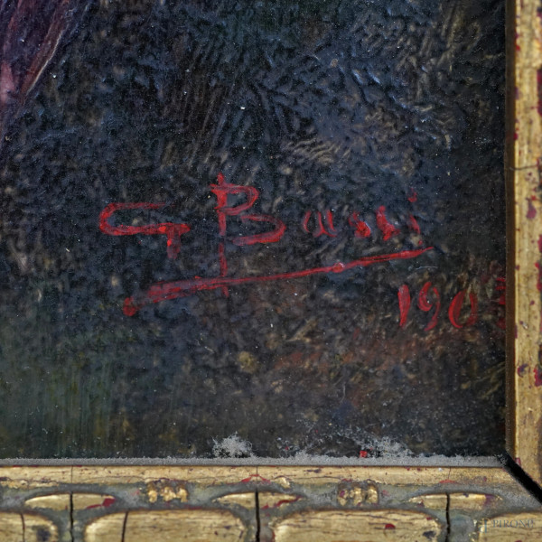 G. Bassi, Diana, 1903, olio su tavola, cm 27x21 entro cornice. Firmato e datato in basso a destra