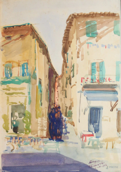 Scorcio di Montecatini, acquarello 31x41 cm. firmato A. Ferretti.