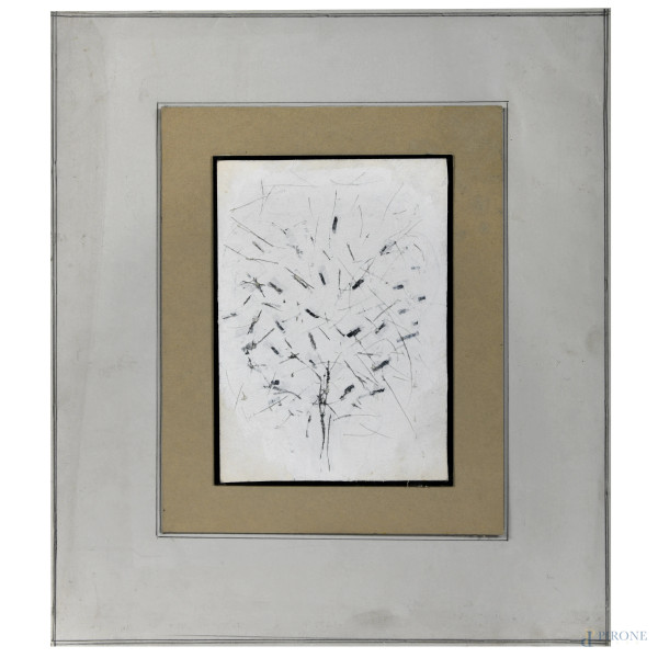 Guido Strazza (1922), Albero, tecnica mista su carta applicata su cartone, cm 23,5x16,5, (umidità, bruniture)