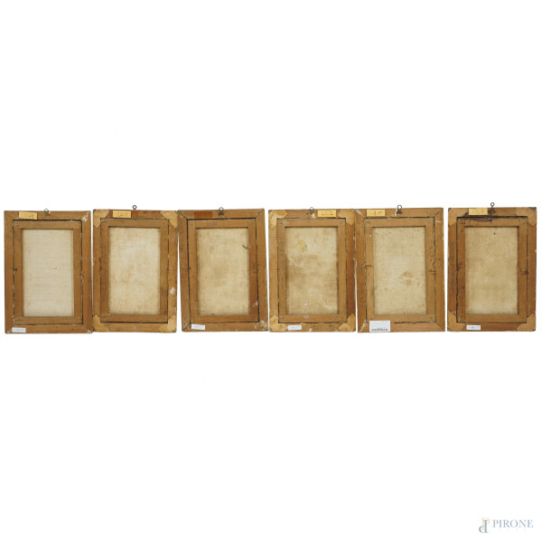 Lotto di sei incisioni acquerellate applicate su tela di Johann Friedrich Leopold (Marktredwitz, ...