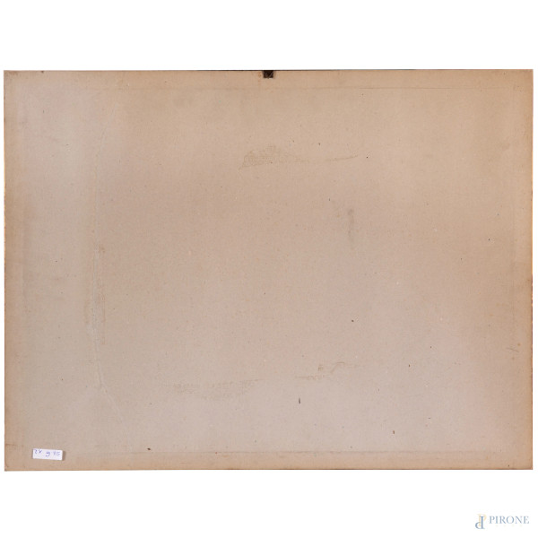 Coppia di dipinti raffiguranti porti, XX secolo, olio su cartone, cm 44,5x60,5, firmati e datati ...