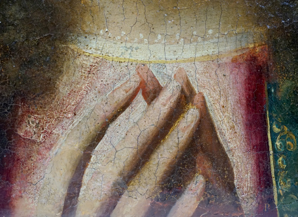 Vergine, XVII secolo, olio su tavola, cm 44x39,5 (difetti)