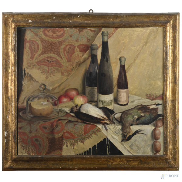 Paolo Baroni (1945-), Pavoncelle, olio su compensato, cm 65x74, firmato in basso a sinistra,  entro cornice, (supporto lievemente imbarcato, lievi abrasioni)