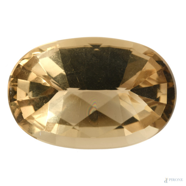 Quarzo citrino taglio ovale, Brasile, ct 56,5, VVS, mm 31,7x21x14,6