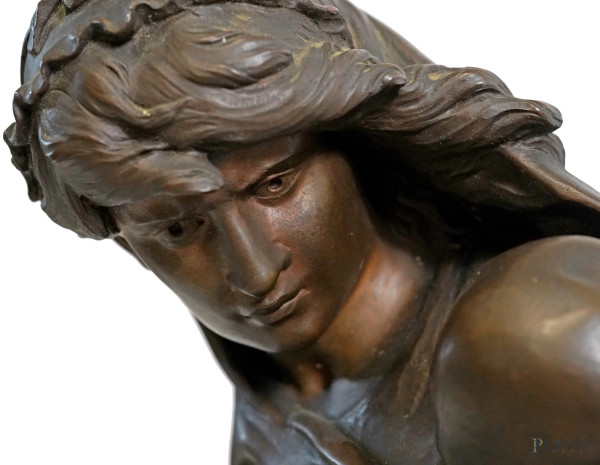 Maternità, scultura in bronzo patinato, firmata alla base Math Moreau/ Hors Concours, altezza cm ...