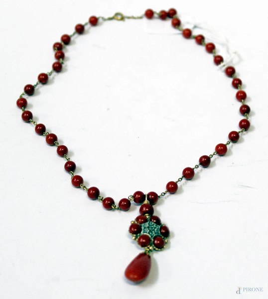 Girocollo in corallo di Sardegna prima scelta ed oro 14 kt. con diamanti