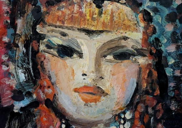 Şadan Bezeyiş (1926 - 2017), Volti, olio su cartone, firmato, cm 50x35, entro cornice