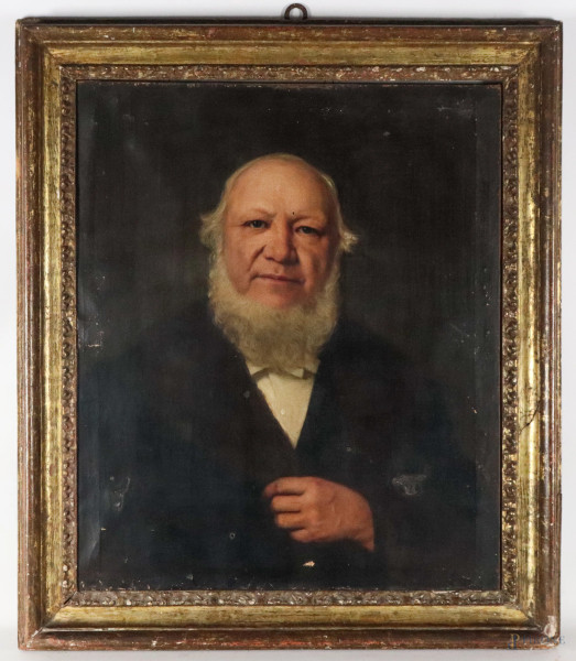 Ritratto di Jacob Maleschott, XIX secolo, olio su tela, cm 75x63, entro cornice, (segni di usura, abrasioni, cadute di colore, rotture, difetti)