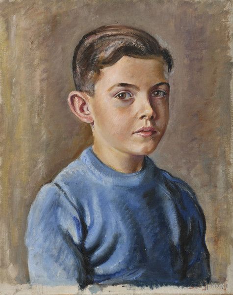Edoardo Krumm (1916-1993), Ritratto di fanciullo, olio su cartoncino telato, cm 50x40, firmato al retro