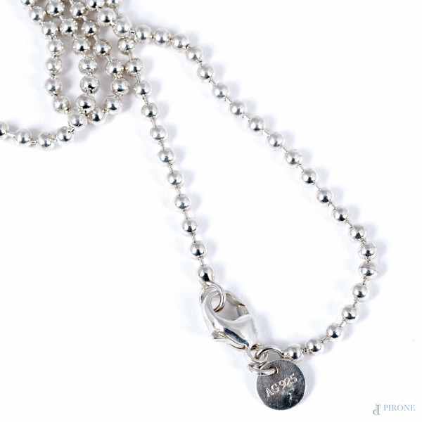 Collana Tiffany con ciondolo a cuore in argento 925, lunghezza cm 79