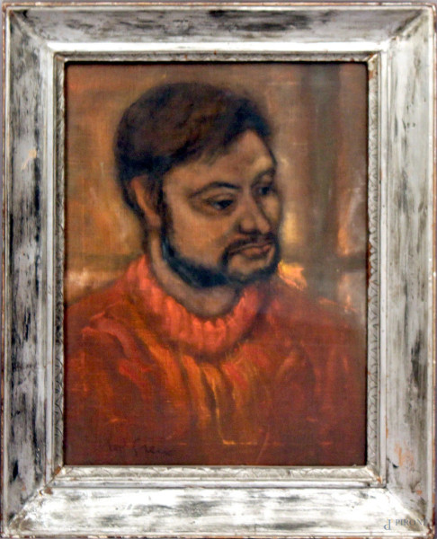 Pietro   Del Greco - Ritratto d&#39;uomo, olio su tela, cm. 60x45, entro cornice.