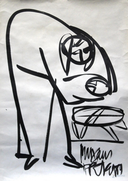 Michail Grek - Maternit&#224;, inchiostro su carta, cm 86 x 61.