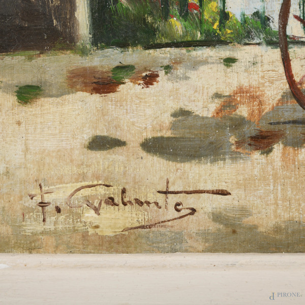 Sul calesse, XX secolo, olio su compensato, cm 31x41, firmato in basso a sinistra, entro cornice,...