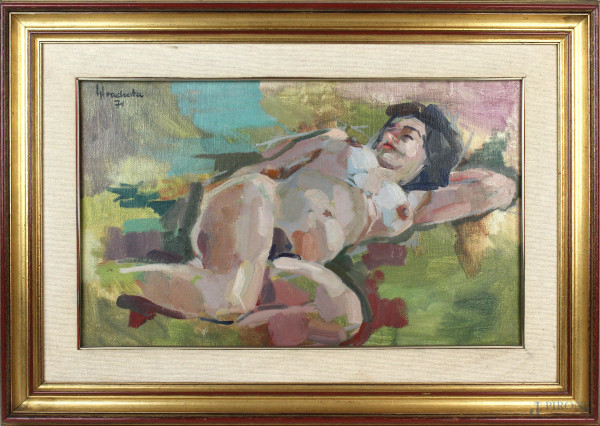 Joseph Franz Strachota - Nudo di donna, olio su tela, cm. 34x55, firmato e datato, entro cornice.