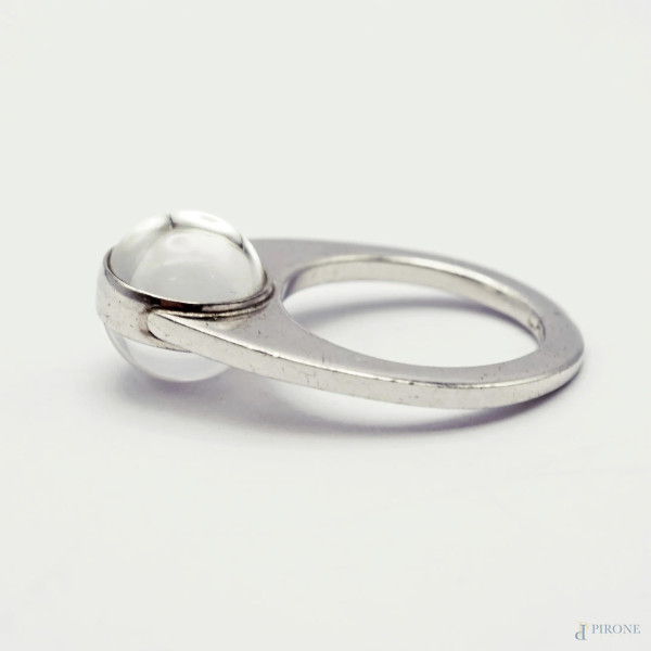 Anello Lalique, in argento e cristallo, misura n.10, peso gr. 5,8, (lievi difetti)