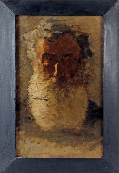 Ritratto d'uomo con barba, olio su tela, cm 50x30,5, firmato, entro cornice, (difetti sulla tela)