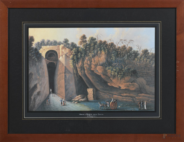 Veduta a Ponente della Grotta di Pozzuoli, XX secolo, stampa su carta, cm 44x59 compreso passepartout, entro cornice