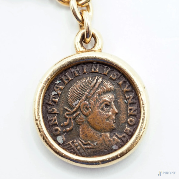 Portachiavi Bulgari in oro 750 con moneta raffigurante Costantino II, incisione sul retro "Costan...