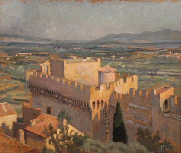 Paesaggio con castello e torre