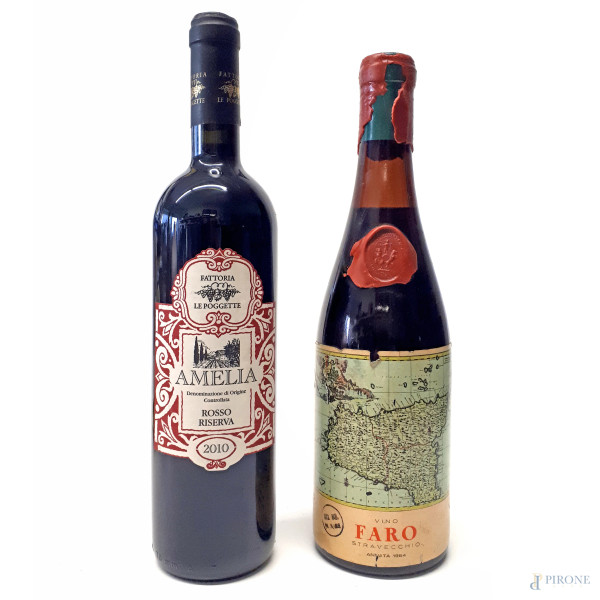 Lotto composto da due bottiglie: Faro Stravecchio 1964 e Amelia DOC Fattoria Le Poggete 2010