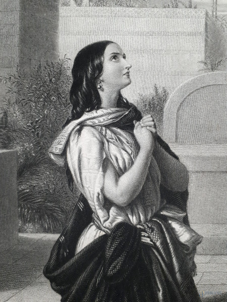 Lotto di due grafiche antiche: J.R. Herbert e H. Bourne (XIX sec.) Susannah, incisione su carta, ...