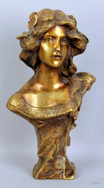 Busto di donna liberty, scultura in bronzo, altezza 32 cm.
