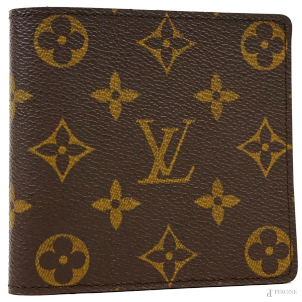Louis Vuitton, portafoglio in tela  con monogram, cm 10,5x10,5