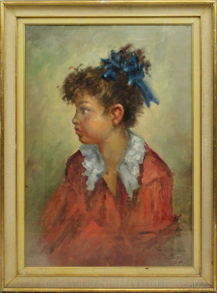 Ritratto di giovane, olio su tela, cm 70x50, firmato, entro cornice.