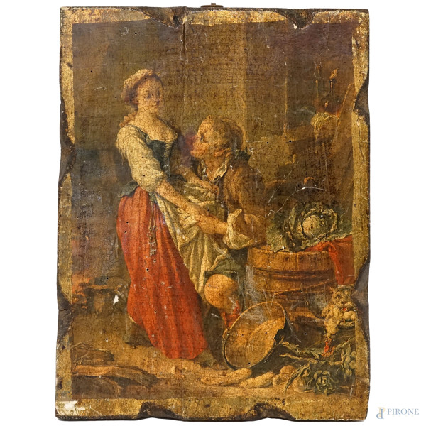 Il corteggiamento, XX secolo, stampa su tavola, cm 41x30, (difetti)