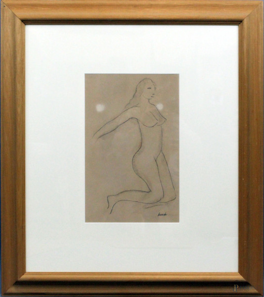 Nudo femminile, carboncino su carta, cm 45,5x30, firmato, entro cornice