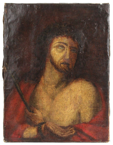 Cristo con corona di spine, olio su tela, cm.39x30, XIX secolo, (difetti)