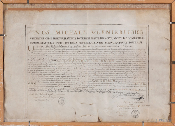 Nos Michael Vernieri Prior, 1811, cm 68x44(segni di usura, tracce di umidità, difetti)
