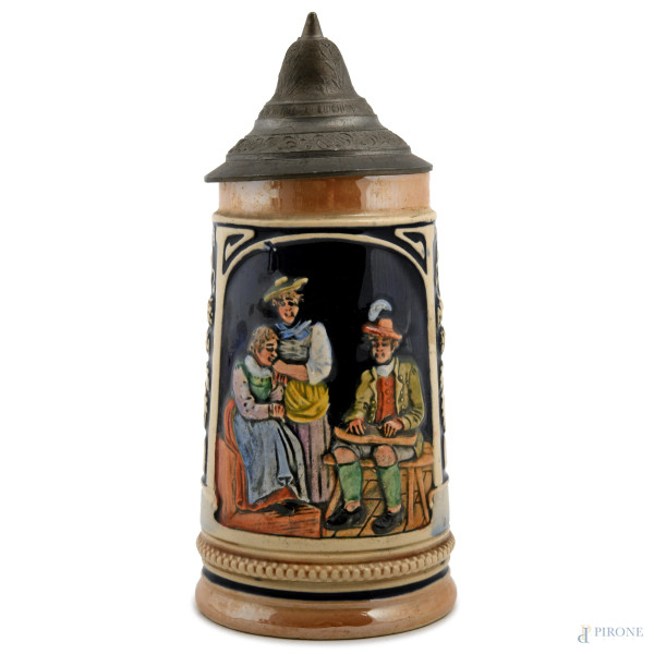 Lotto di due boccali in ceramica e metallo, XX secolo, altezza massima cm 19, (sbeccature, difett...