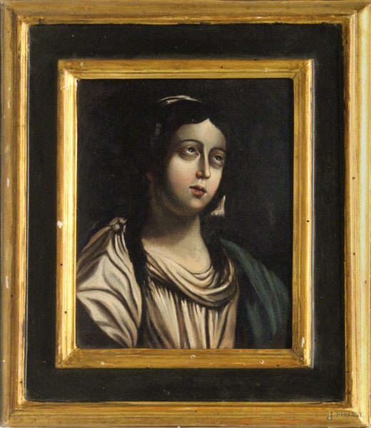 Madonna in estasi, olio su tavola, cm 22x18, XVII sec., entro cornice.